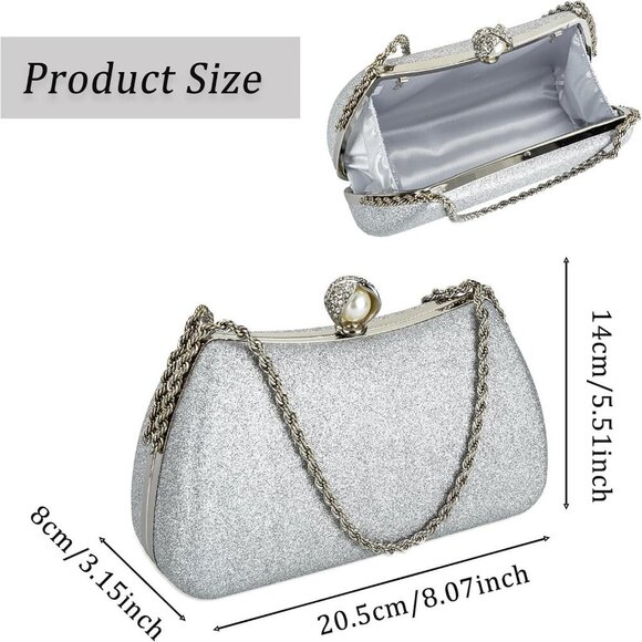 Pearl Clutch Purse for Women Evening Bag Wedding Party Shoulder Bag - Picture 4 of 8